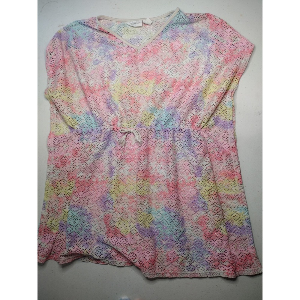 The‎ Childrens Place Girls XL 14 Pastel Tie Dye Mesh Swim Cover Up Dress V-Neck